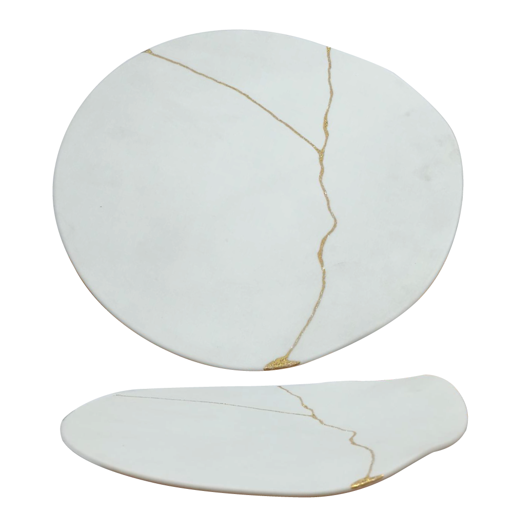 LGE-BHP-215-D+OD(202B0040-v01)+HGBG(KITSUGI) FREE FORM ROUND PLATE 31CM NON GLAZED WITH ON GLAZE DEC